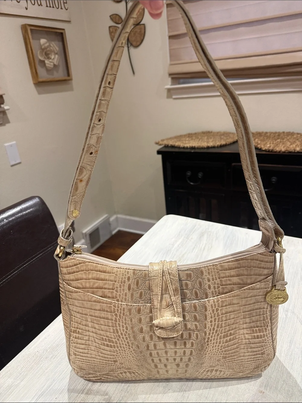 Vintage Brahmin Isabelle Croc-Embossed Hobo in Light Taupe
